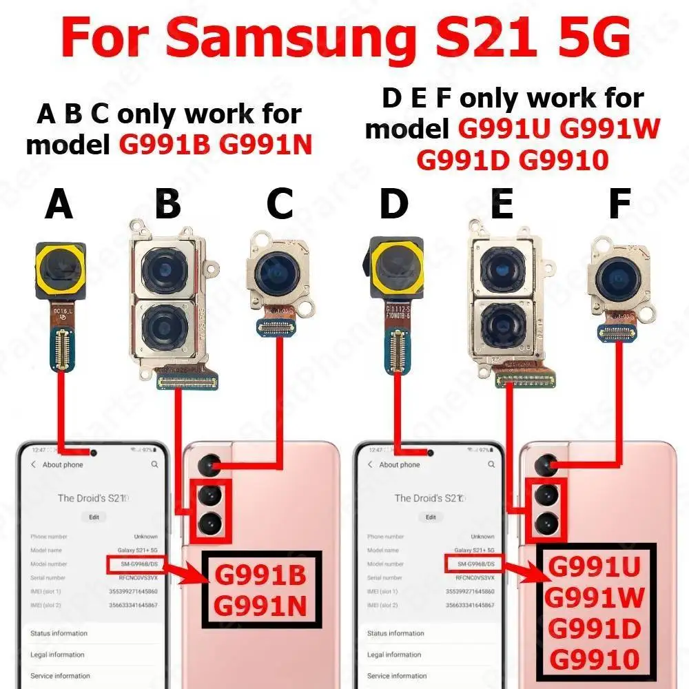 

Задняя передняя камера для Samsung S21 5G G991, передняя фронтальная камера для селфи, модуль задней камеры, запасные части для мобильного телефона