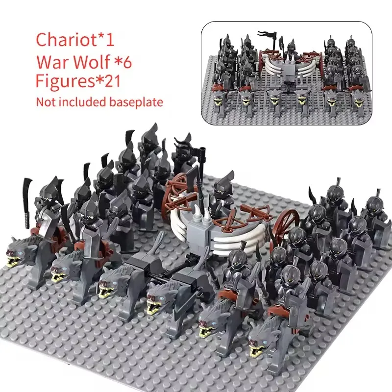 MOC Mittelalterliche LOTR Figuren Schwarze Wölfe, Montierte Streitwagen Legion Lotte Actionfiguren Bausteine Spielzeug