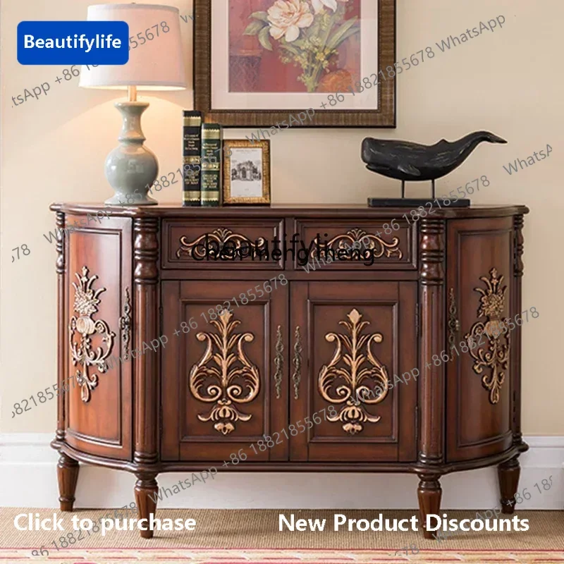 

183F European-style side cabinet, solid wood American-style rural semicircular entrance, curved storage cabinet