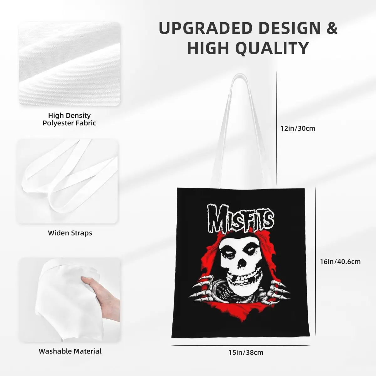 Tas Belanja Misfits Skull Tas Kanvas Lipat Tas Tote Wanita Tas Tangan Travel