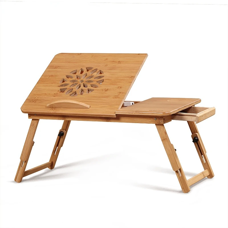 Free Shipping-Bamboo Laptop Desk Creative Folding Bamboo Small Desk Simple Lazy Desk for College Students