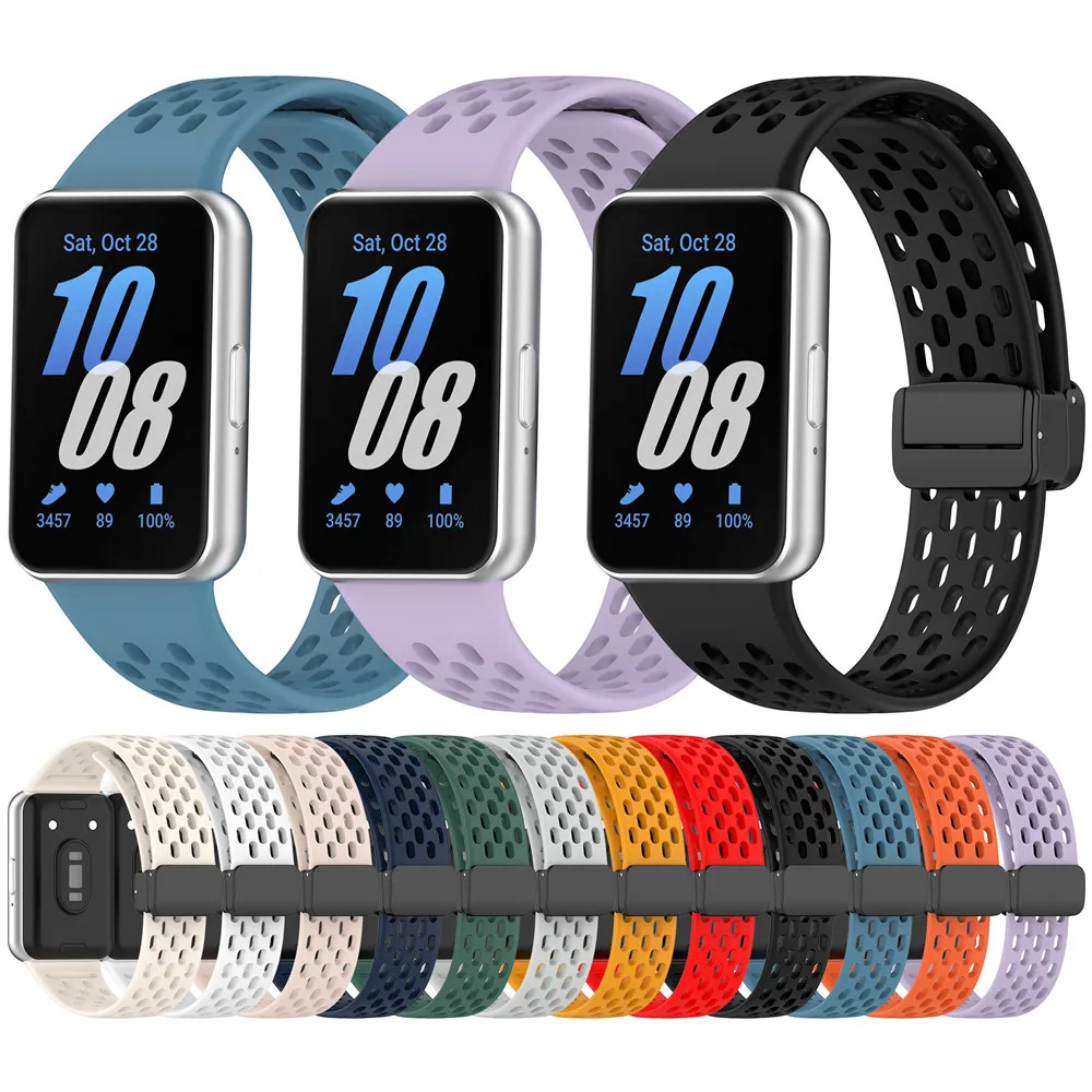 Silicone Strap For Samsung Band Galaxy Fit3 SM-R390 Band Hole style magnetic folding buckle watchband