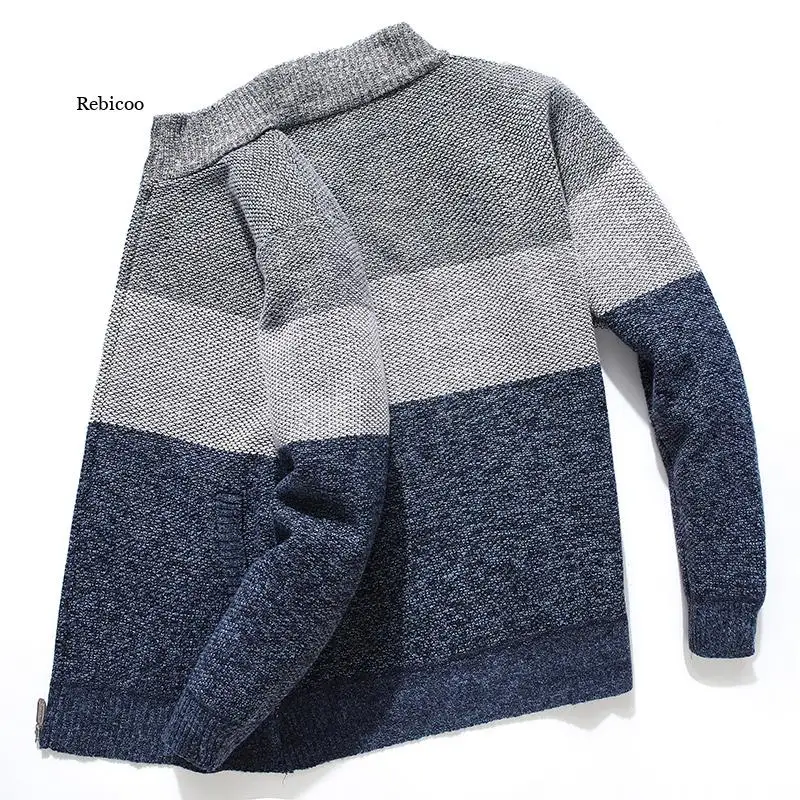 

New Cardigan Men Sweater Striped Grey Men's Sweater Oversized Knitted Cardigan Warm Clothes For Man Korean Style Homme