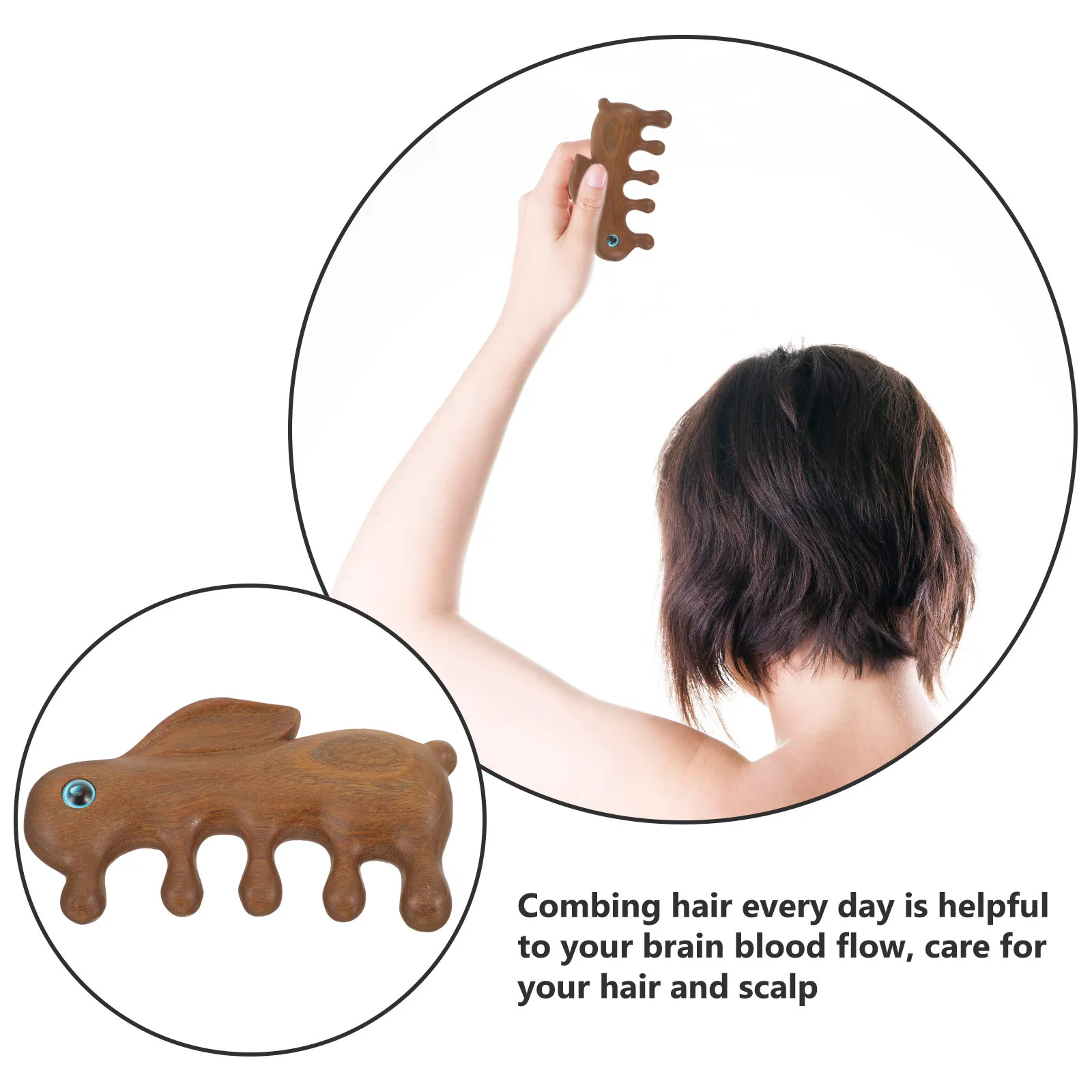 

Comfortable Wooden Scalp Massager Comb Rabbit Shape Wide Tooth Anti Static Natural Wood Portable Lightweight Gift