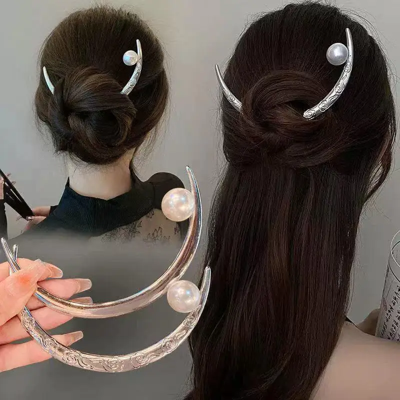 

Элегантная заколка для волос в корейском стиле – жемчужная и серебряная металлическая шпилька для низкого пучка, минималистичный аксессуар для волос для женщин