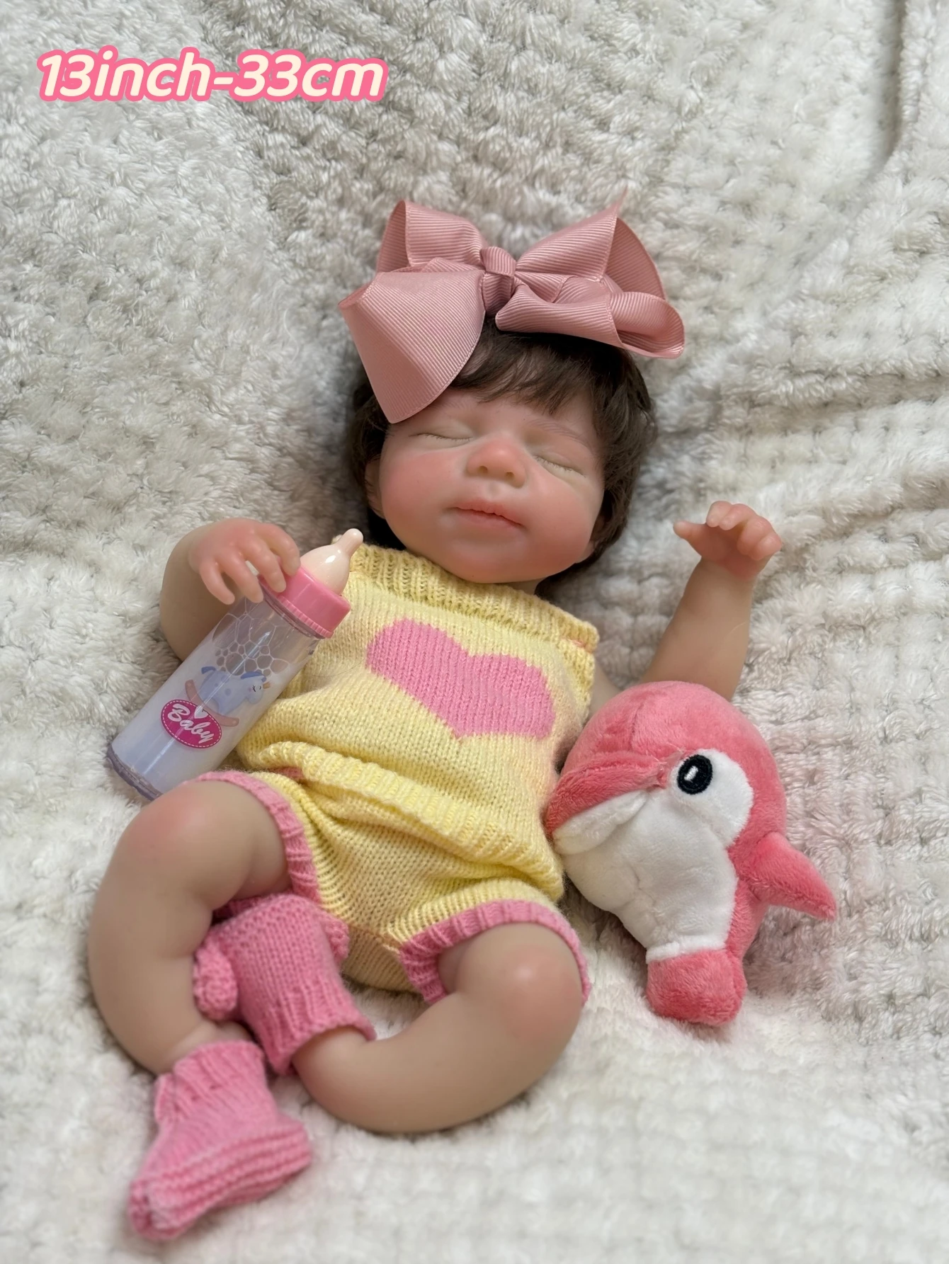 13 Inch Lifelike Reborn Baby Doll Silicone Pascale Girl Realistic Open Mouth Soft Touch Rooted Hair Newborn Gift for Birthday - Detail 1