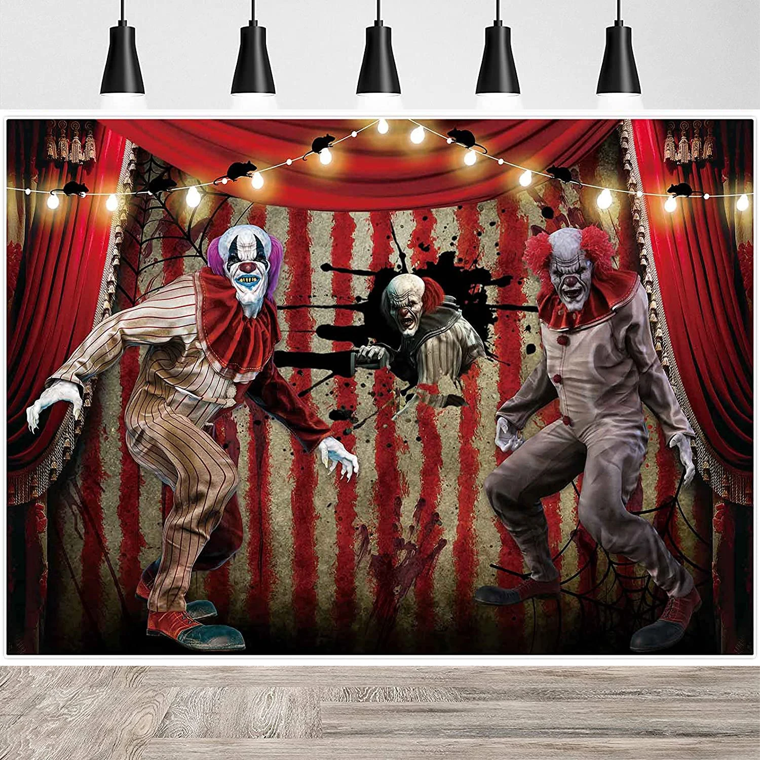 

Halloween Evil Clown Backdrop Horror Circus Carnival Bloody Splatter Handprint Background For Birthday Party Decoration Banner