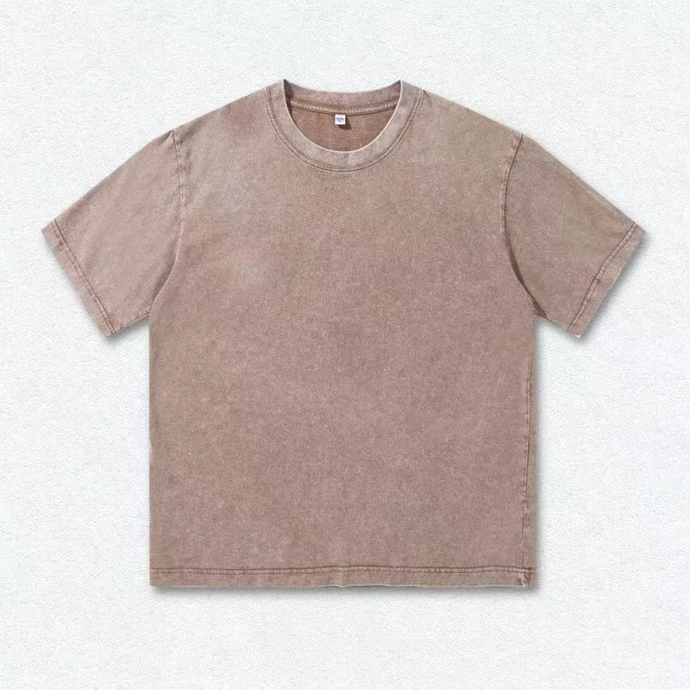 Casual Mens Cotton T Shirt Summer Vintage Washed Retro Snow Texture Loose Drop Shoulder Oversized Streetwear Graphic Tee Top