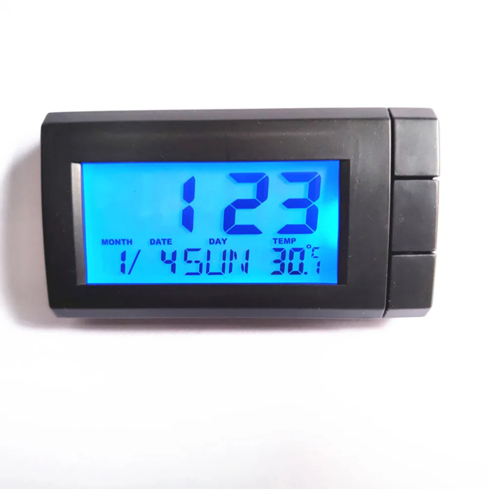 Digital Clock Thermometer with Date Function for Auto Vehicle Dashboard Home Table Desk Blue Illuminated Display