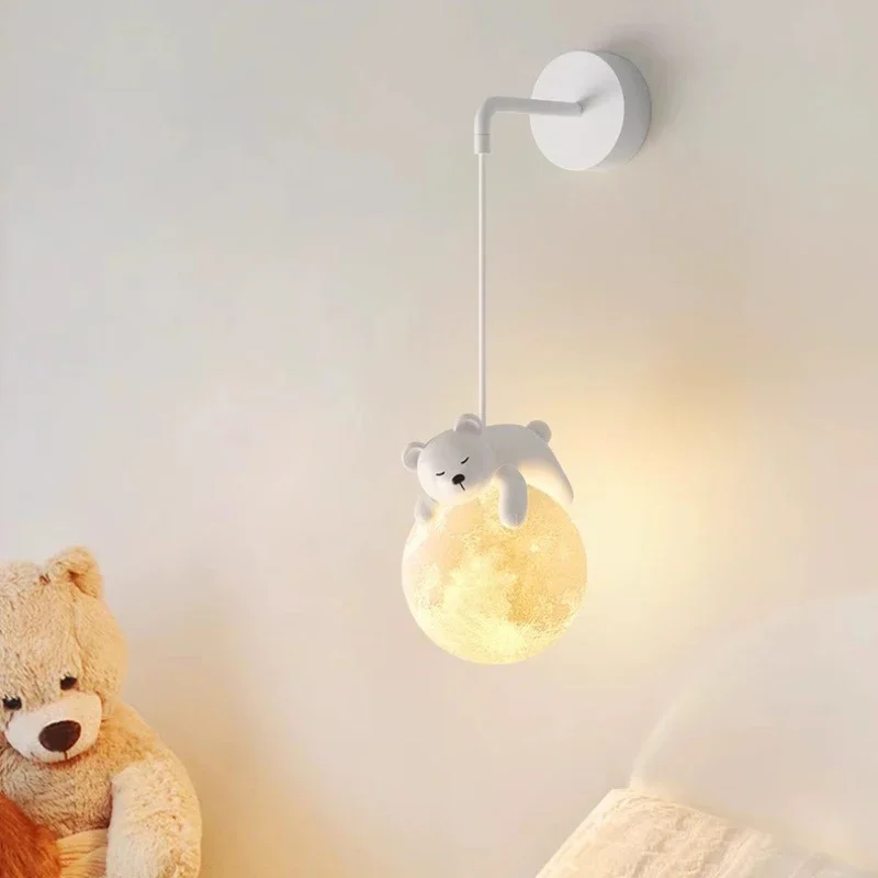 Cute Children's Room Bedside Wall Lamps White Bear White Rabbit Lamp Nordic Simple Boy Girl Bedroom Baby Room Decor Wall Lights