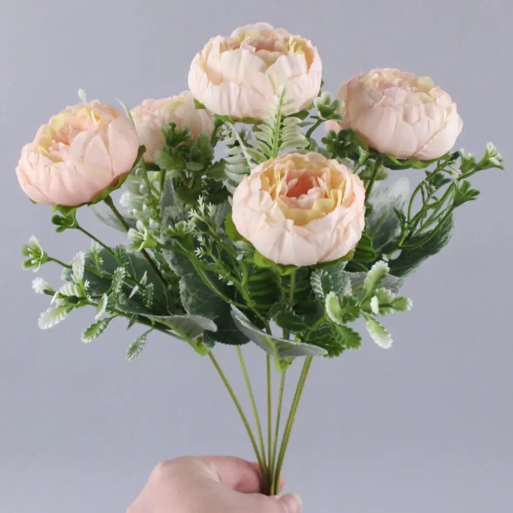 6 forchette di fiori artificiali che non sbiadiscono, non appassiscono, non hanno bisogno di acquerizzare fiori di peonia di simulazione decorativa realistica per il matrimonio