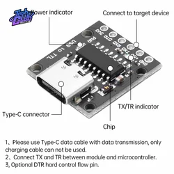 USB to TTL Serial Converter 5V/3.3V Alternative CH340 /CH9340C Module TYPE-C Interface Connector Power Supply