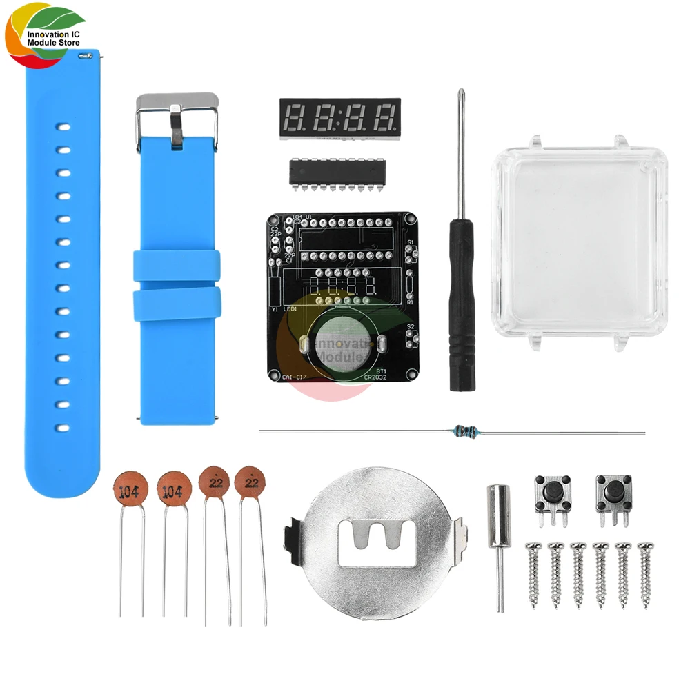 

LED Watch Electronic Kit Transparent Creative Single Chip Microcomputer Red Display Digital Tube Clock Accessories DIY Kit Parts