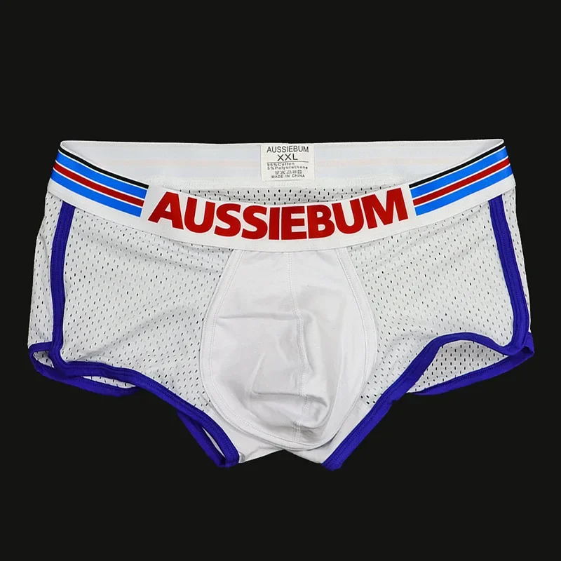 AUSSIEBUM-bragas de ángulo plano para hombre, malla transpirable, bolsa convexa en U, tela de diseño