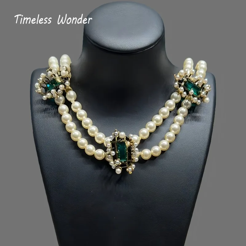 

Timeless Wonder Fancy Crystal Zircon Glass Pearl Geo Necklace Women Designer Fine Jewelry Rare Top Trendy Gift Sweet Classy 2614