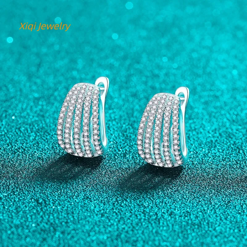 

Women's Earrings - Fully Inlaid with Moissanite Diamonds (VVS1 Clarity, D Color, 3EX Cut, Round Shape), Made of 925