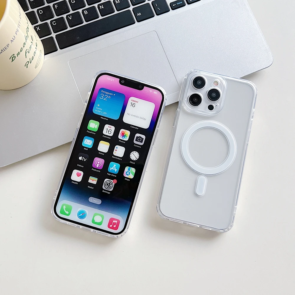 Transparente Handyhülle für iPhone 16, 15, 14, 13, 12, 11 Pro Max/Pro/Plus/Magsafe, magnetische kabellose Lade-Silikonhülle