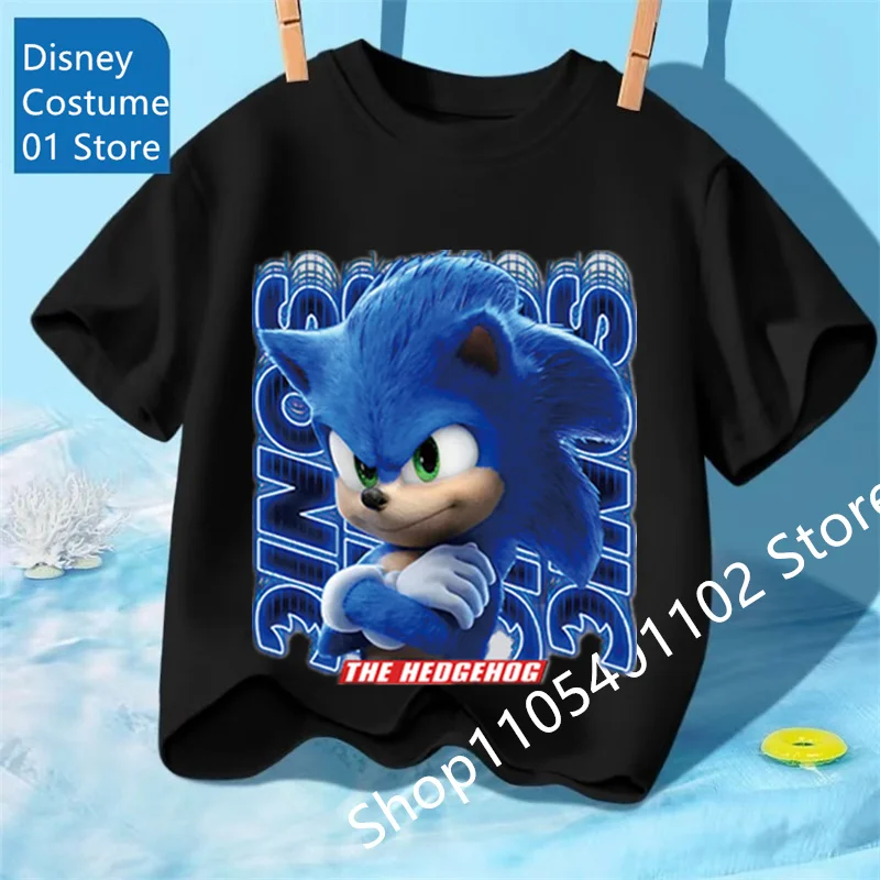 2026 Cartoon Boys' Round Neck Comfortable Short Sleeve Sonics The Hedgehog Children's Pure T-Shirt Girls' Breathable Top