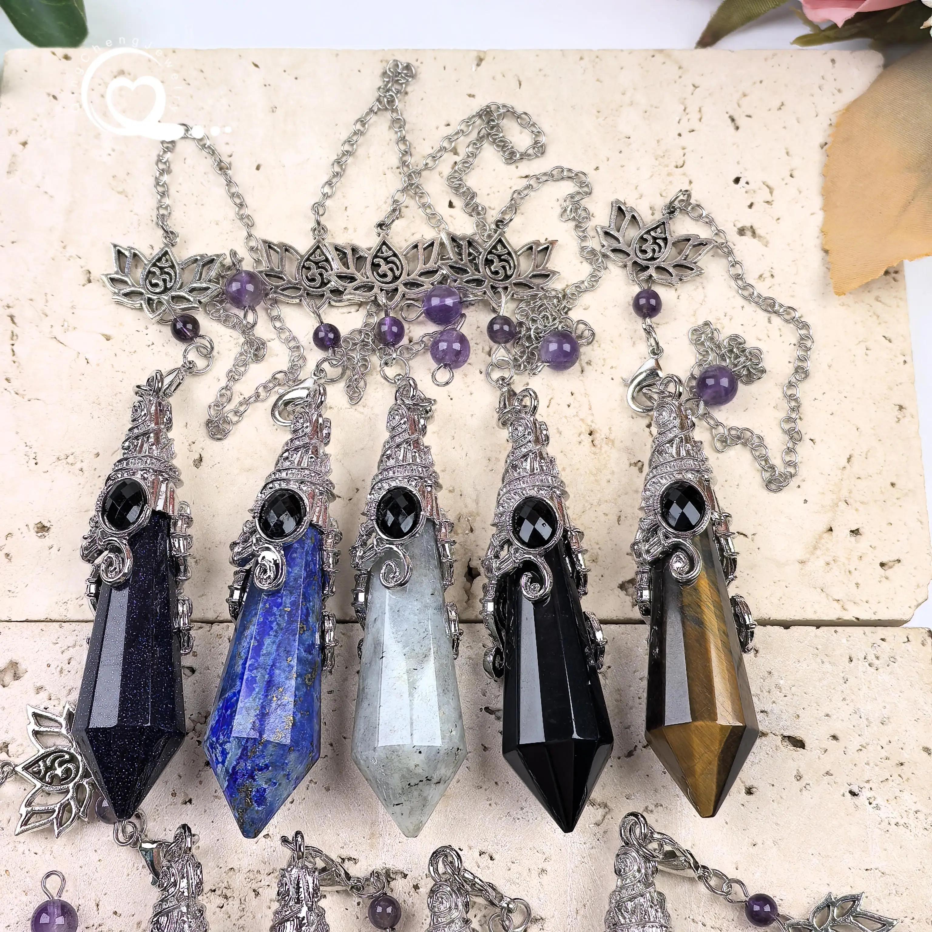 شقرا كريستال الأوجه نقطة البندول المعلقات شفاء الريكي الكوارتز مخروط التغطيس التأمل العرافة Pendulo البندول ، QC6026 #2