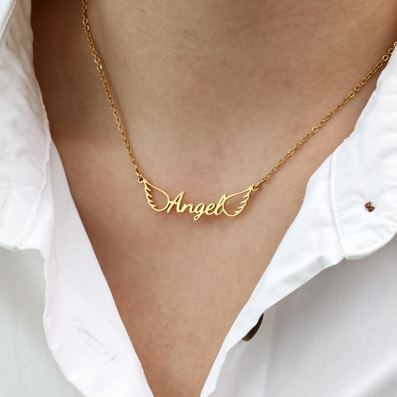 مخصص أجنحة الملاك اسم القلائد للنساء الفولاذ المقاوم للصدأ مخصص قلادة قلادة شخصية سلسلة عنق مجوهرات هدية #5