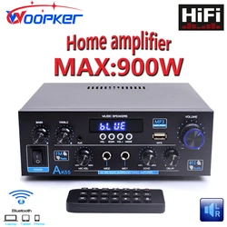 Woopker Amplifier AK55 RMS 70W+70W Channel 2.0 Bluetooth 5.0Hifi Home Power Amplifier MAX900W Subwoofer Dual MIC Inputs FM Radio