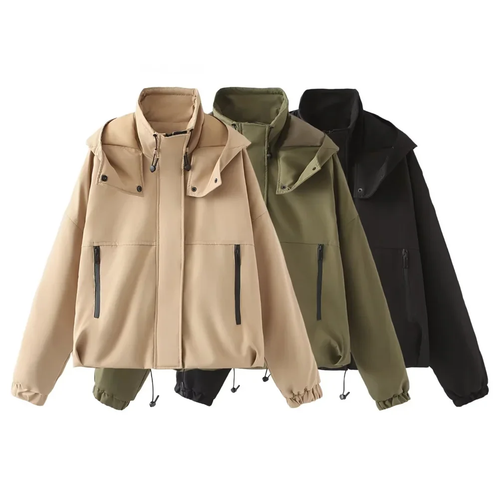 

LIBIELIY LIBIELIY 2025 Summer New Women's Hong Kong Style Fashion Versatile Slim Fit Stand Up Neck Hooded Short Jacket Coat