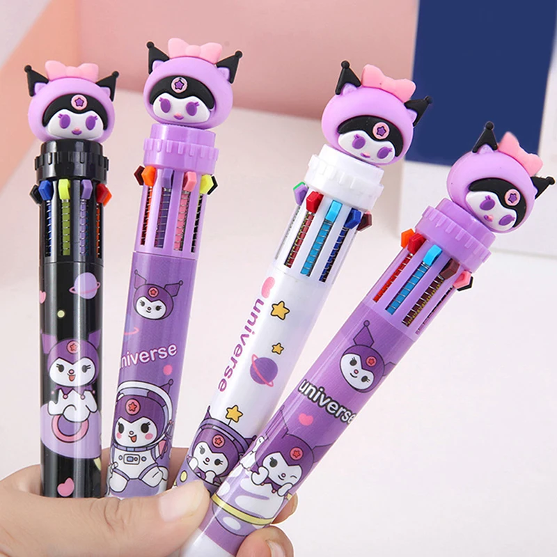 Cute Cartoon Kuromi 10 Color Ball Pen Kawaii 0.7Mm Multi Color Pen Student Writing Tool Pen Children Stationery Gift