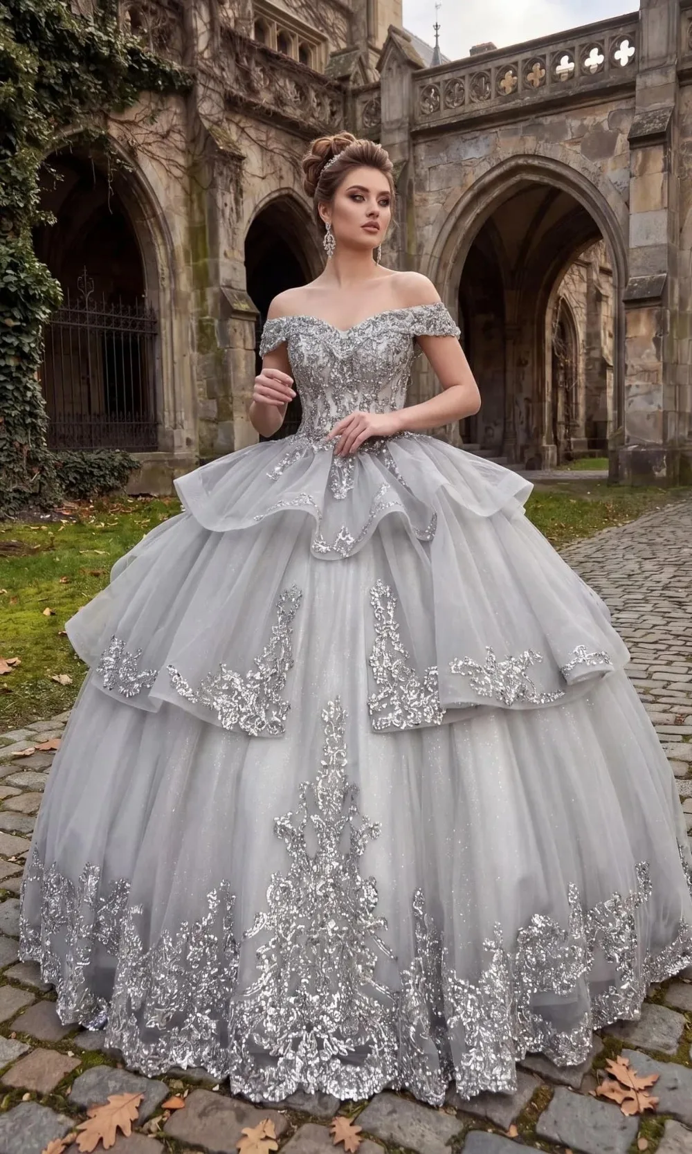 Customized Gray Quinceanera Dress Off Shoulder Lace Applique Beaded Glitter Tulle Princess Sweet 15 16 Party Ball Gown