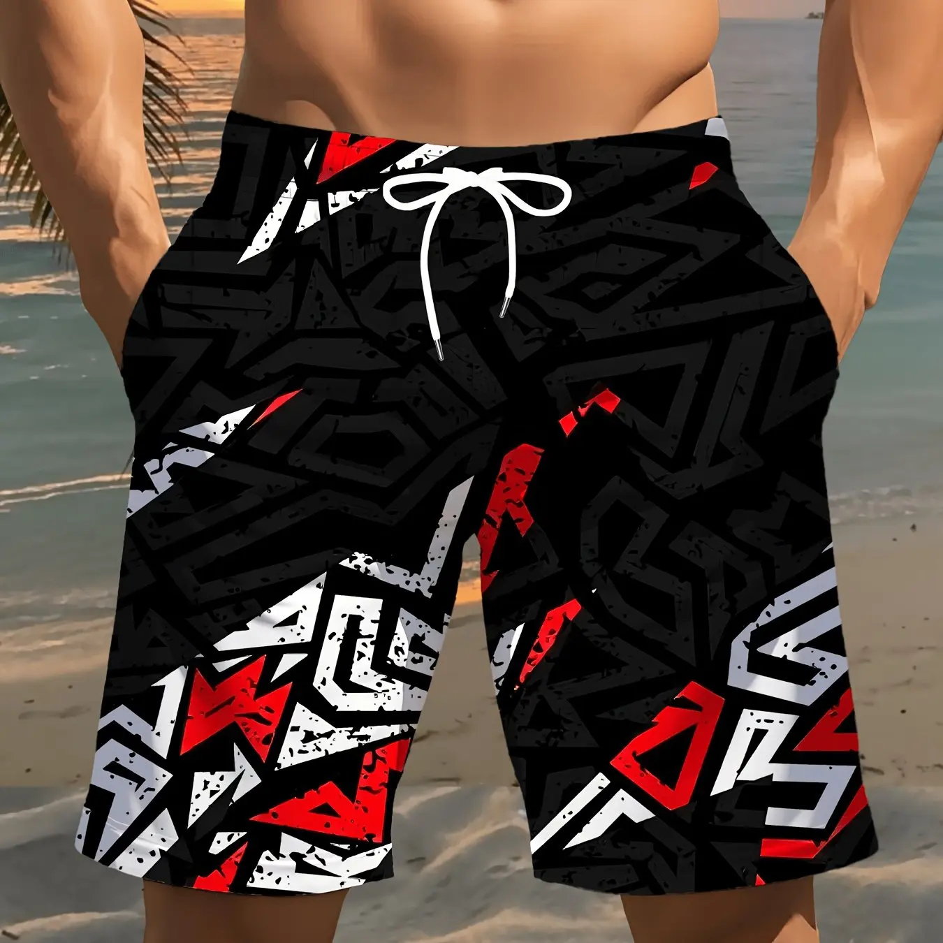 Hot Selling Men's Graffiti 3D Printed Swimming Trunks, Quick Drying Beach Pants, Casual Streetwear with Drawstring Swimsuits