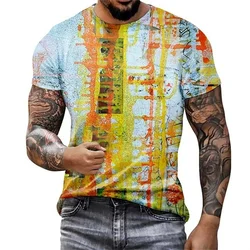 Colorful Graffiti Pattern T Shirt For Men Color Blocking 3D Print Tees Summer Casual Short Sleeve Round Neck Tops Loose T-Shirts