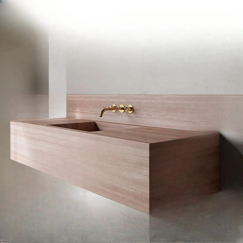 

Tong natural red travertine vanity eco-friendly stone bathroom luxury apartment villa hotel top floor decoration