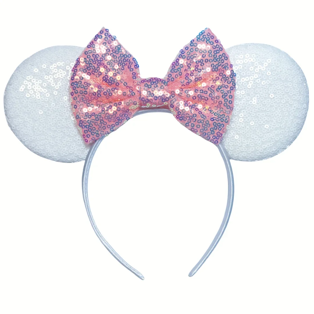 9.5 CM New Cute  Plain White Headband Glitter Mouse Ears Sequins Hair Bow For Girls Festival Women Party Hairband Kids Hair Acce