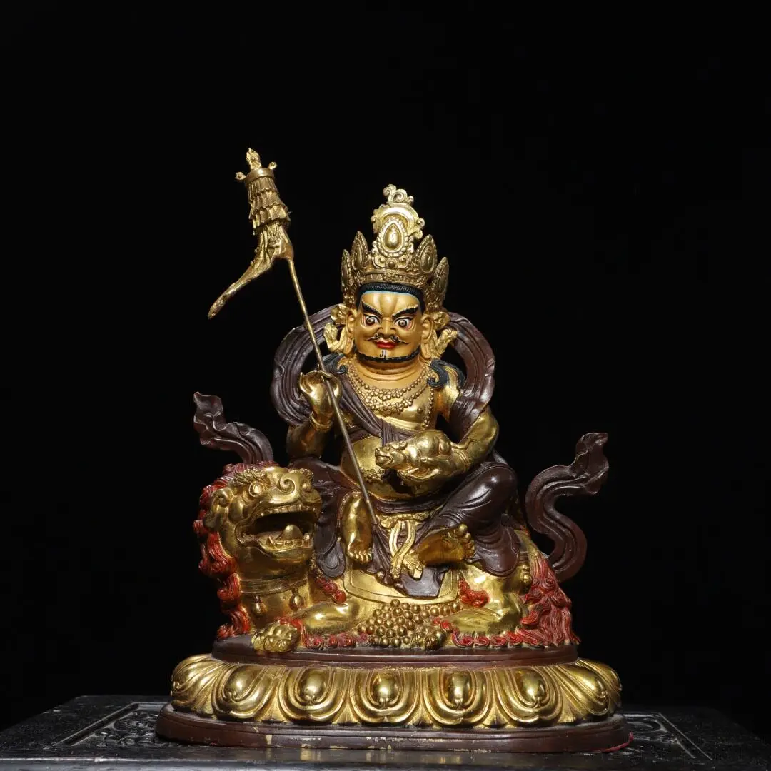 Nepal Tibetan Buddhist Vaishravana Wealth Statue Solid Copper Hand Painted Gold Plated Home Altar Worship Decor