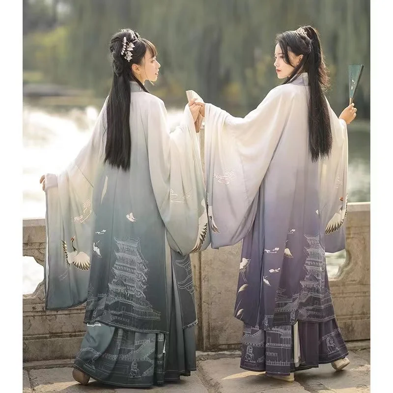 Hanfu Traditional Chinese Weijin Period Printing Hanfu Dress Set Niche Fashion Lovers Girlfriends Cosplay Clothes