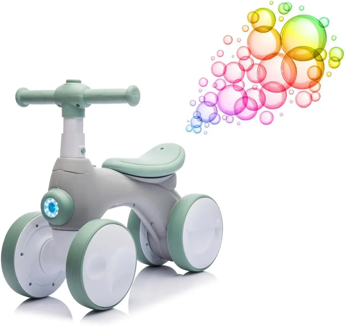 Vélo d'équilibre pour bébé de 1 an avec musique, lumières, machine à bulles, 4 roues, sans pédale, jouets pour tout-petits de 12 à 36 mois de naissance