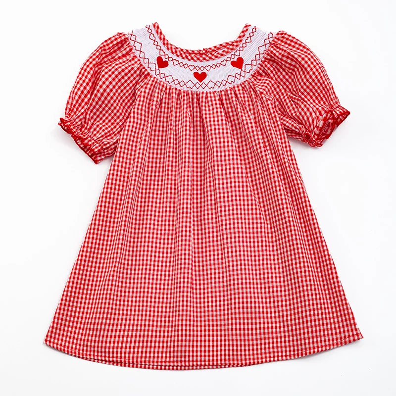 Girlymax Sibling Valentine's Day Baby Girls Red White Plaid Gingham Love Heart Smocked Dress Kids Clothes