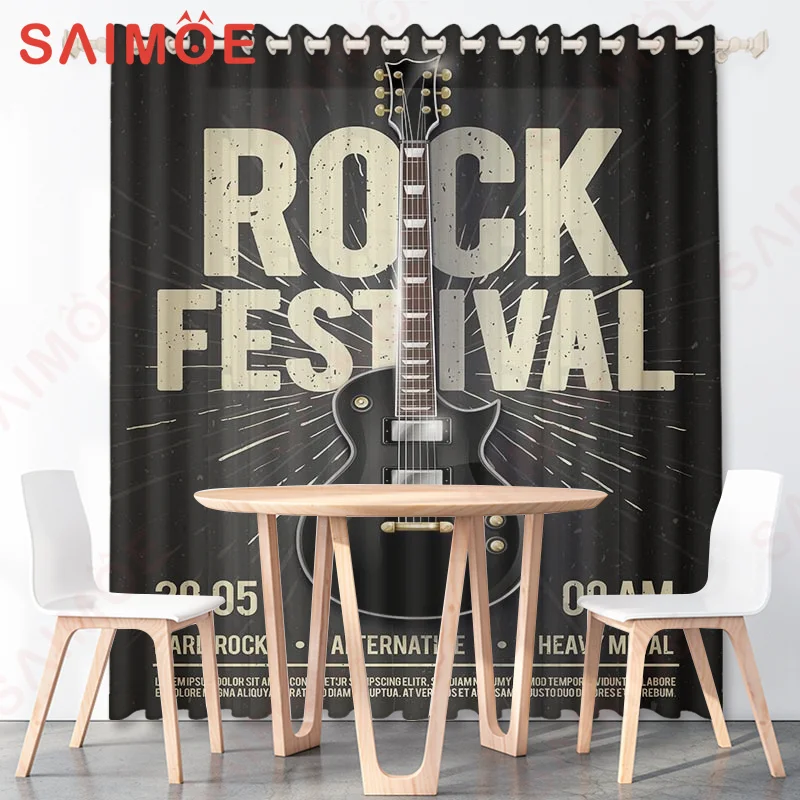 3D Modern Art Music Custom Curtains Rock Instrument Rack Drum Microphone Solid Color Background Thin Polyester Fabric Decorative