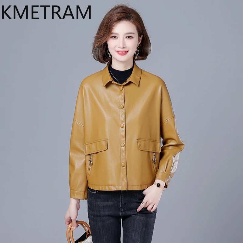 KMETRAM-Chaqueta de piel de oveja auténtica para Mujer, abrigo corto de talla grande, ropa coreana, primavera y otoño