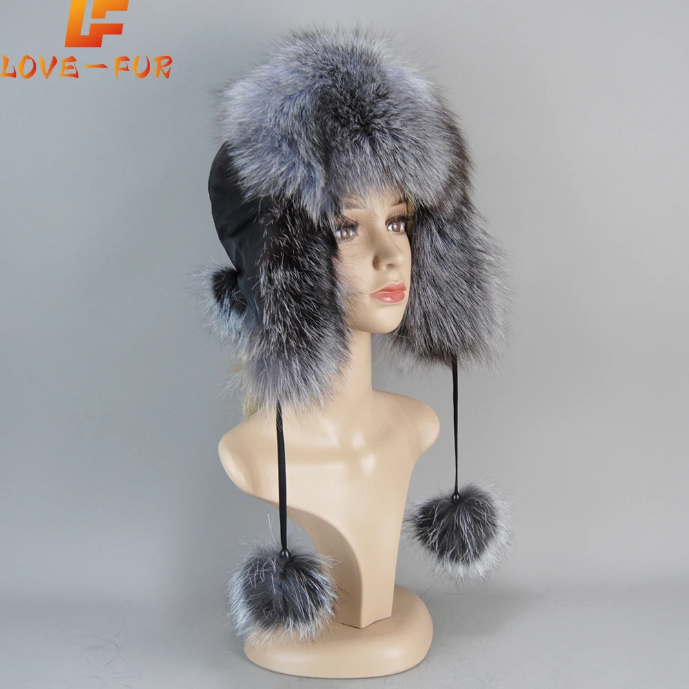 

2025 Outdoor Women Natural Fox Fur Russian Ushanka Hats Winter Thick Warm Ears Fashion Bomber Hat Lady Genuine Real Fox Fur Cap