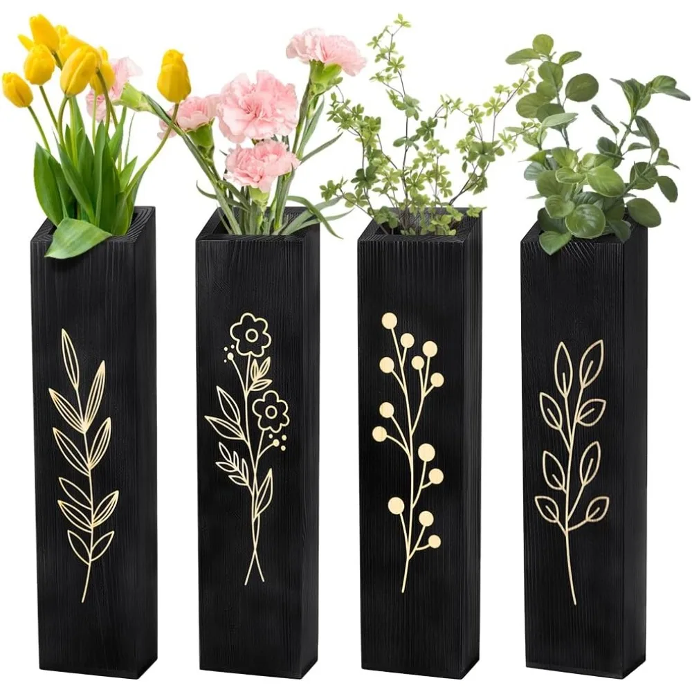 

Wood Wall Planter 4 Pack Indoor Pocket Wall Vases Decor for Boho Farmhouse Living Room Bedroom Dried Flowers Faux Greenery