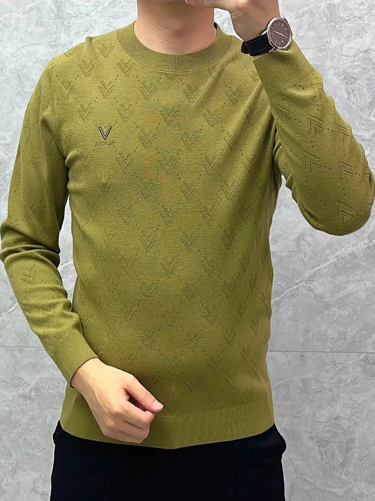 

Высококачественный мужской вязаный свитер, круглый, повседневный, осенне-зимний, модный, модный, премиум-класса, облегающий, китайский бренд