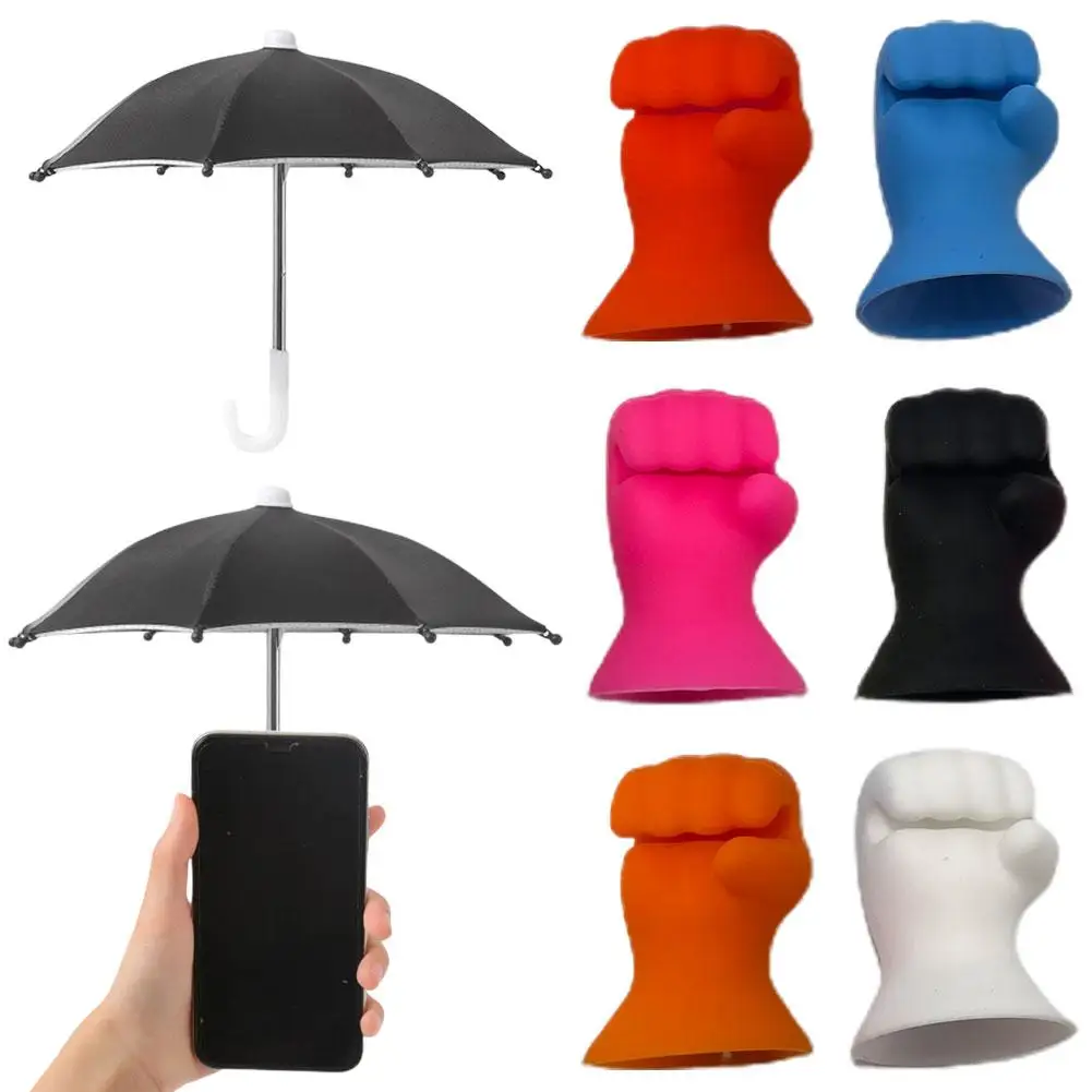 Mobile Phone Sunshade Umbrella Stands With Hand Shaped Removable Stand Fixed Cup Desktop Suction Decoration Phone J5V6