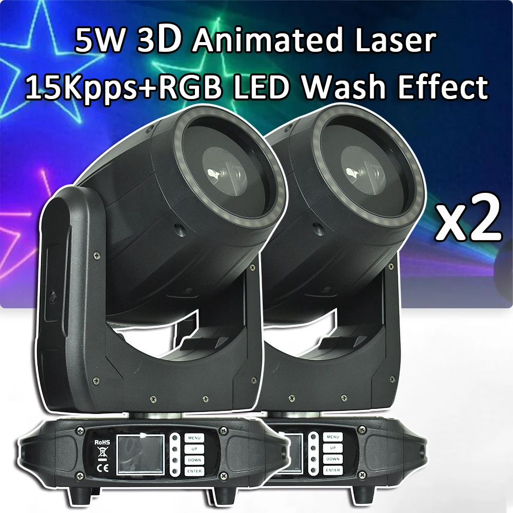 

2Pcs/Lot 5W Animation RGB Laser Moving Head Light 3D Pattern Projector DMX512 DJ Disco Party Dance Bar Holiday Party Effect Show