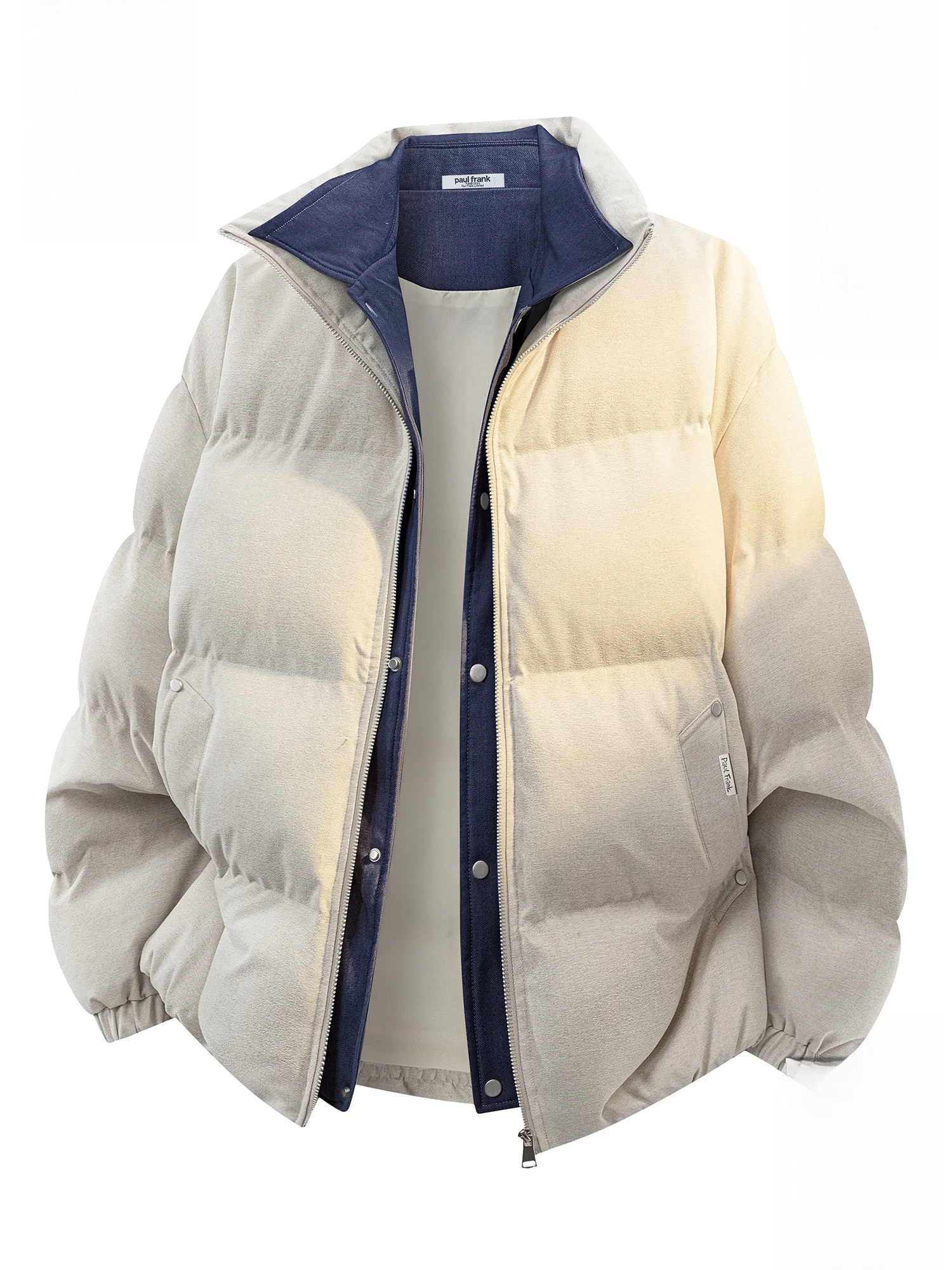 

PaulFrank Winter Warm Cotton Jaet Men's Stand Collar Bread Sle Denim Patchwork Outerwear Youth Faion Polyester Fiber