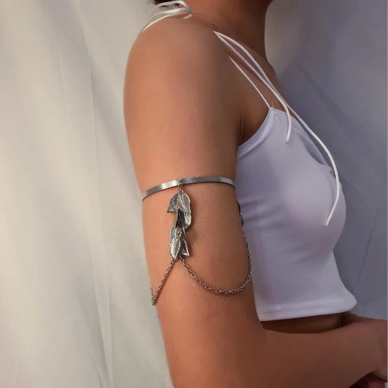 Hot Sale Boho Retro Leaves Upper Cuff Bangle Armband Arm Slave Chain Bracelet Jewelry