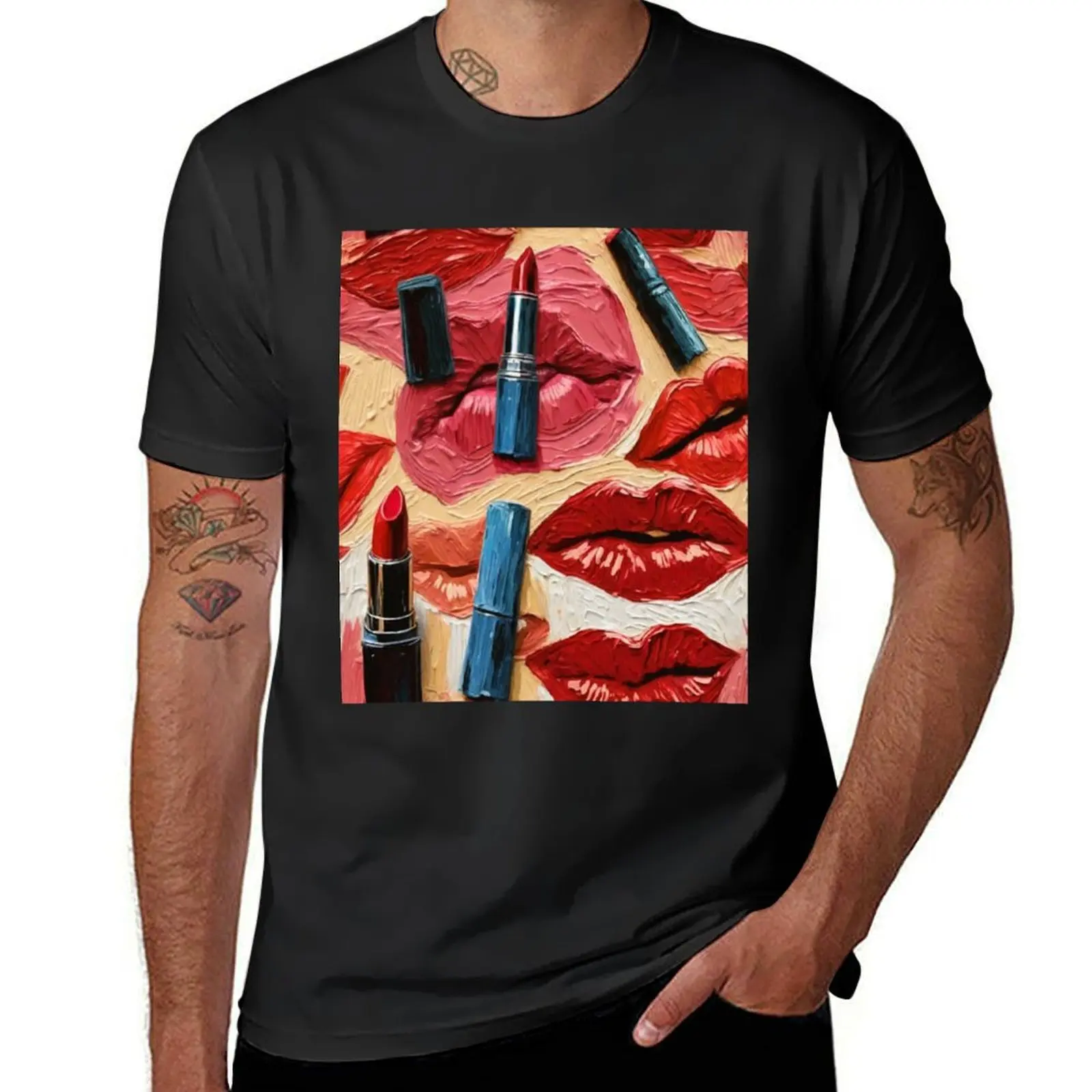 Seductive Red: A Visual Symphony of Lips and Lipsticks T-Shirt aesthetic clothes blanks tshirts for men