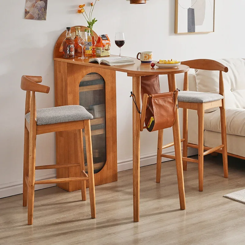 

Nordic Real Wood BarBack Cherry Wood Kitchen Chairs, Small Family Log High Stools with Backrest, Simple Home Dining Chairs