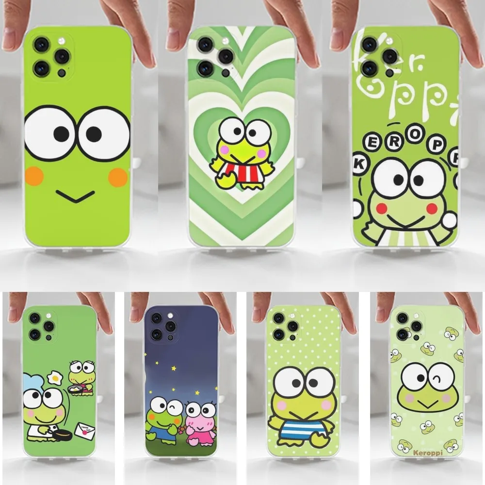 Cartoon K-Keros K-Keroppis Case For iPhone 16,15,14,13,12,11 Plus,Pro,Max,XR,XS,X,7,8 Plus,SE,Mini,Transparent,Silicone Case