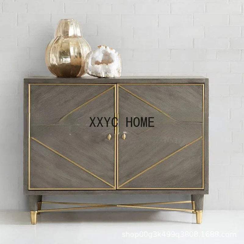 Simple Solid Wood Entrance Cabinet Light Luxury Three-Door Locker Lobby Curio Cabinet Display Cabinet