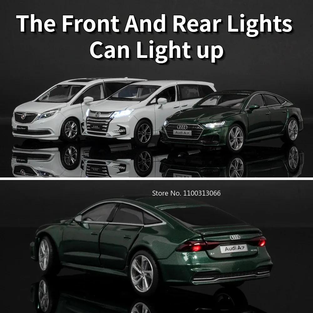 1:32 Model Car Toys Audi A7 Mitsubishi EVO IX Alloy Diecast Sound Light Doors Opened Pull Back Christmas Vehicls Gifts for Kids